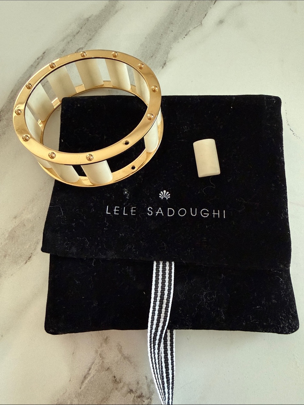 Lele Sadoughi Gold and Cream Openwork Resin Cuff (NEEDS REPAIRED)